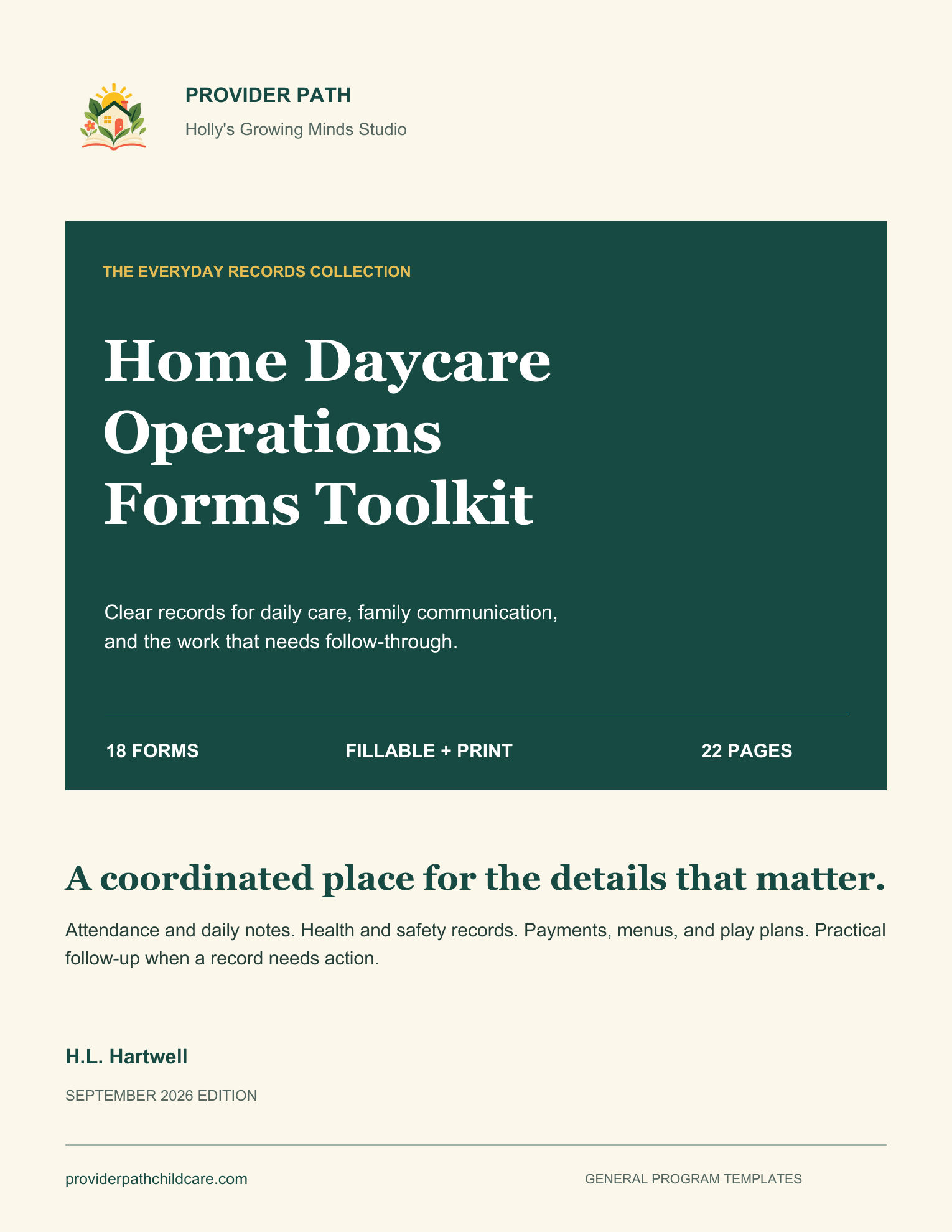 Home Daycare Operations Forms Toolkit cover