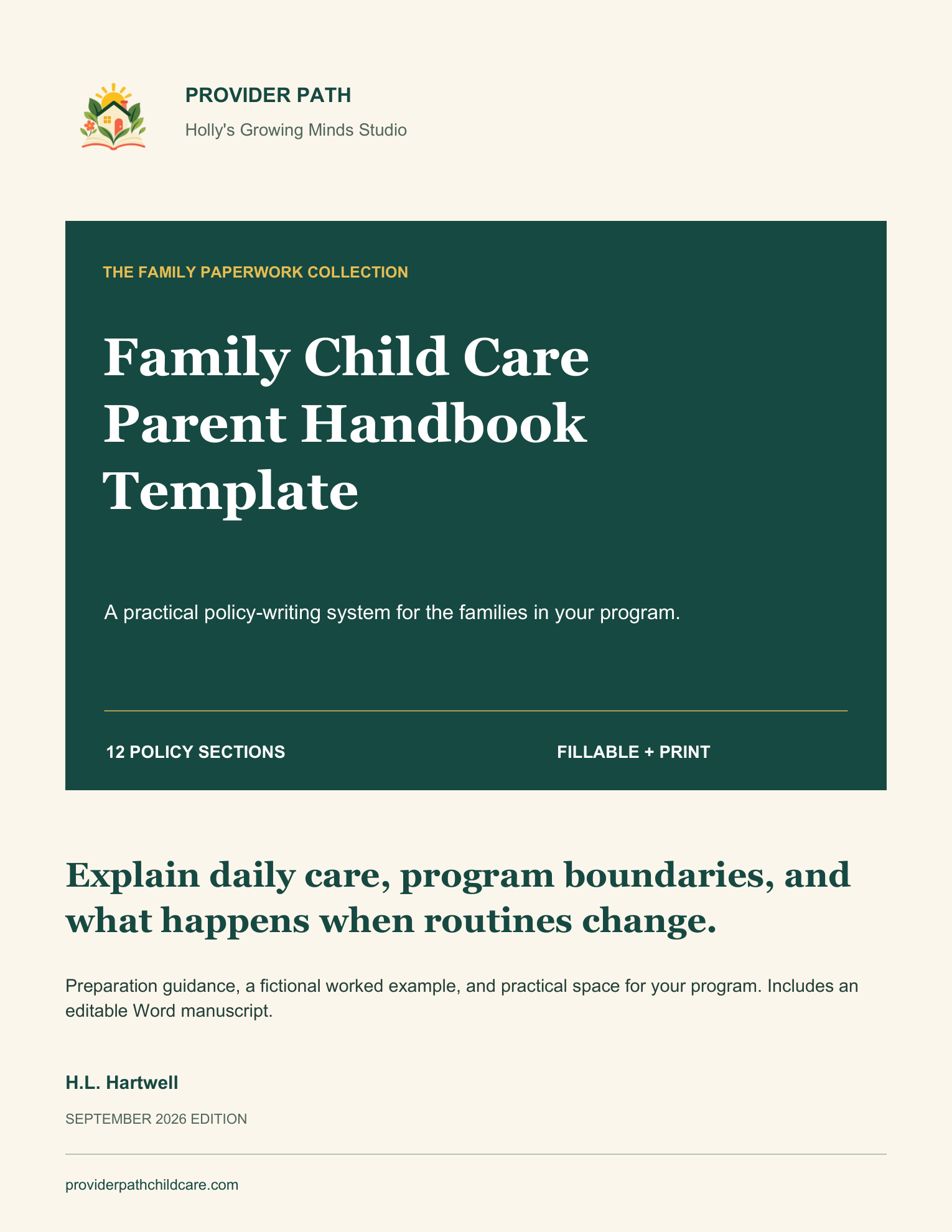 Family Child Care Parent Handbook cover