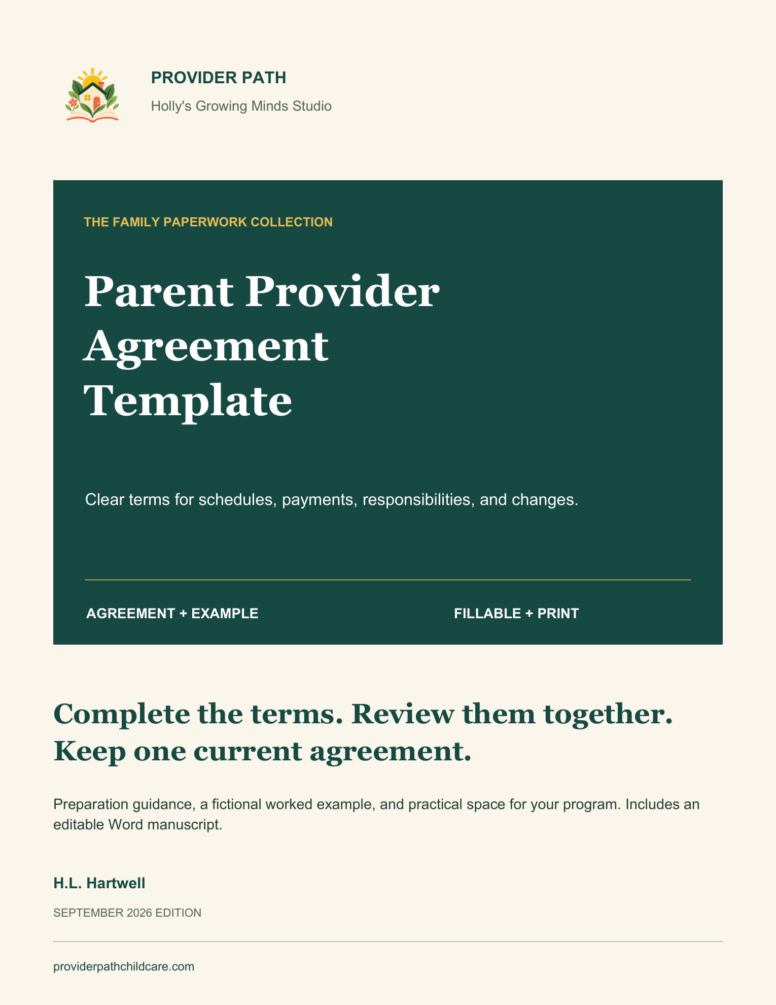 Parent–Provider Agreement cover