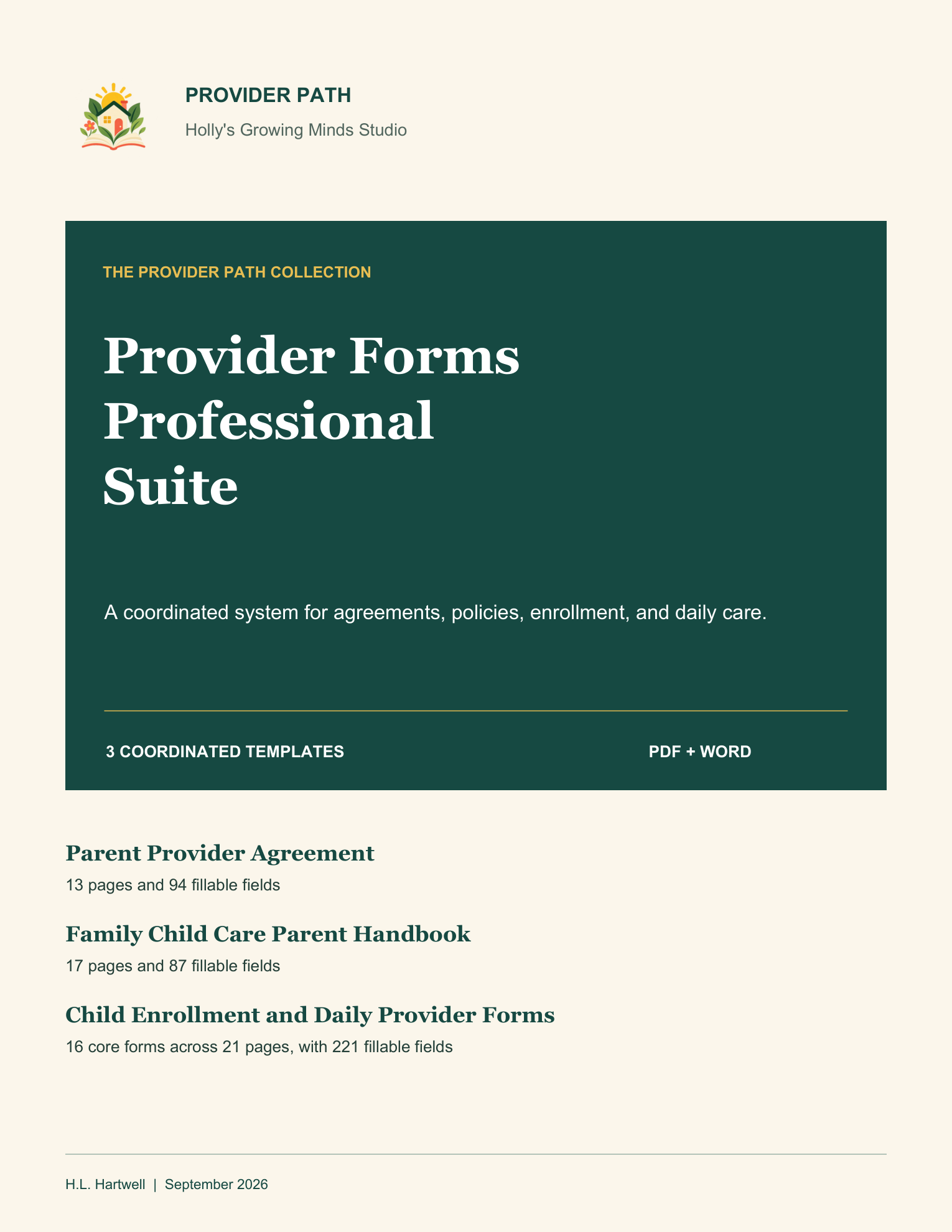 Provider Forms Professional Suite cover listing the three coordinated templates