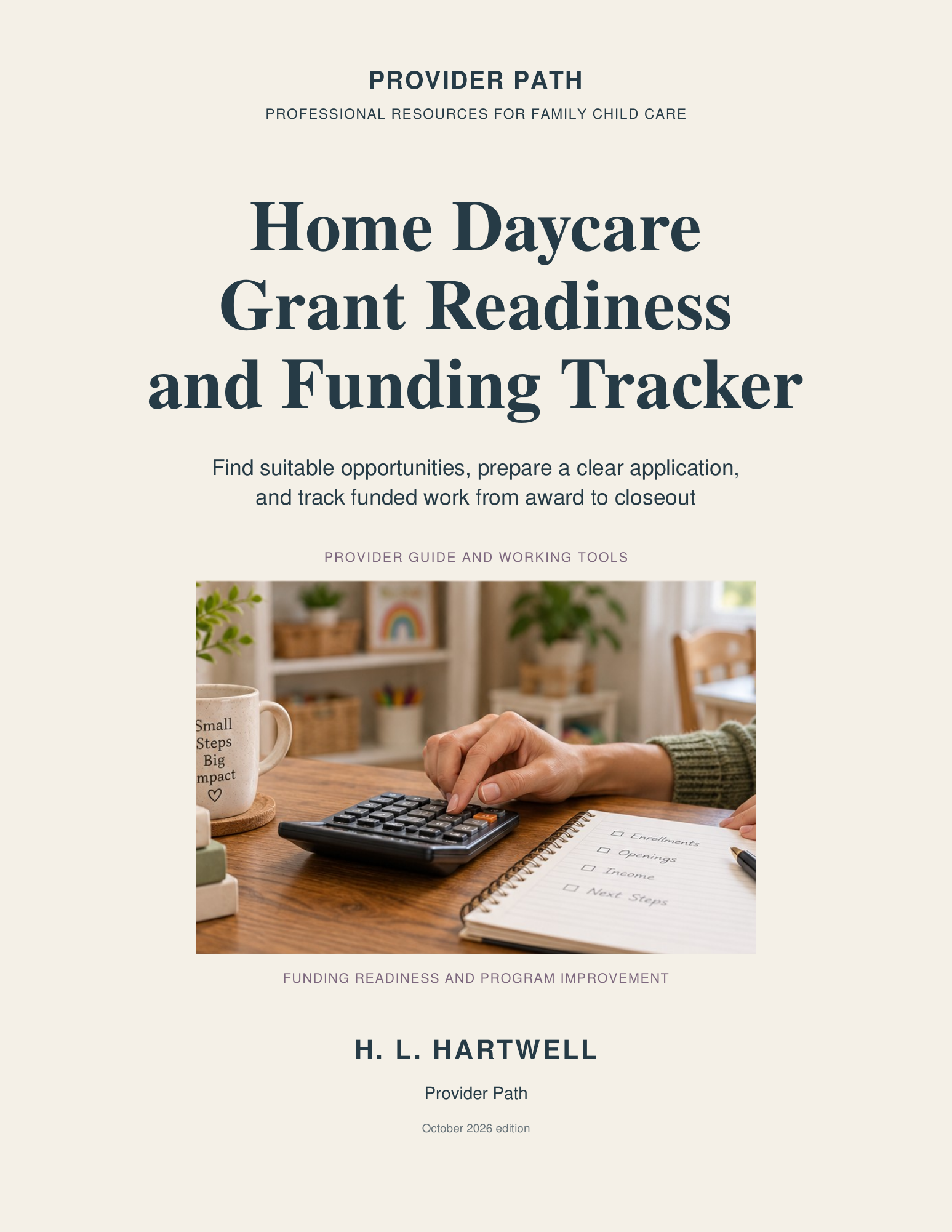 Home Daycare Grant Readiness and Funding Tracker cover by H. L. Hartwell